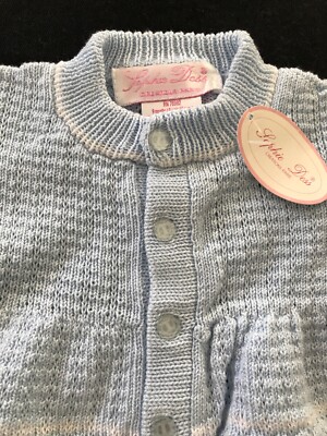 Sophie Dess Creations Paris NWT Cotton Textured Knit Blue Romper - 9 Months