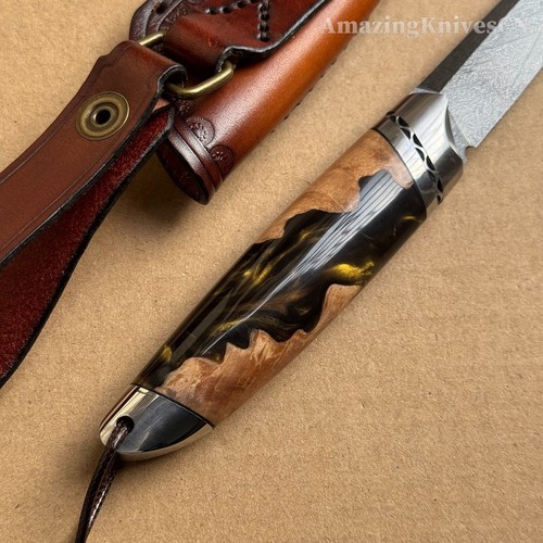 Premium Wootz Stahlmesser Outdoor Survival Jagd mit Lederscheide Sammlerstück - Bild 5 von 16