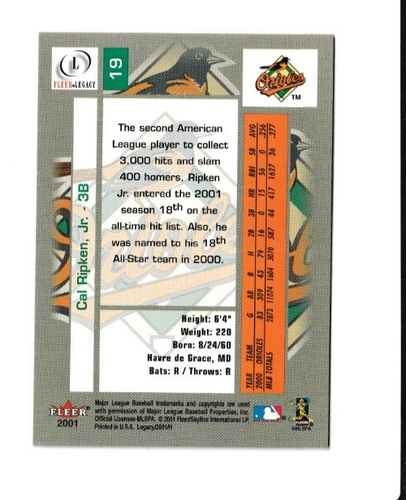 2001 Fleer Legacy #19 CAL RIPKEN JR. NR MINT to MINT - Picture 2 of 2