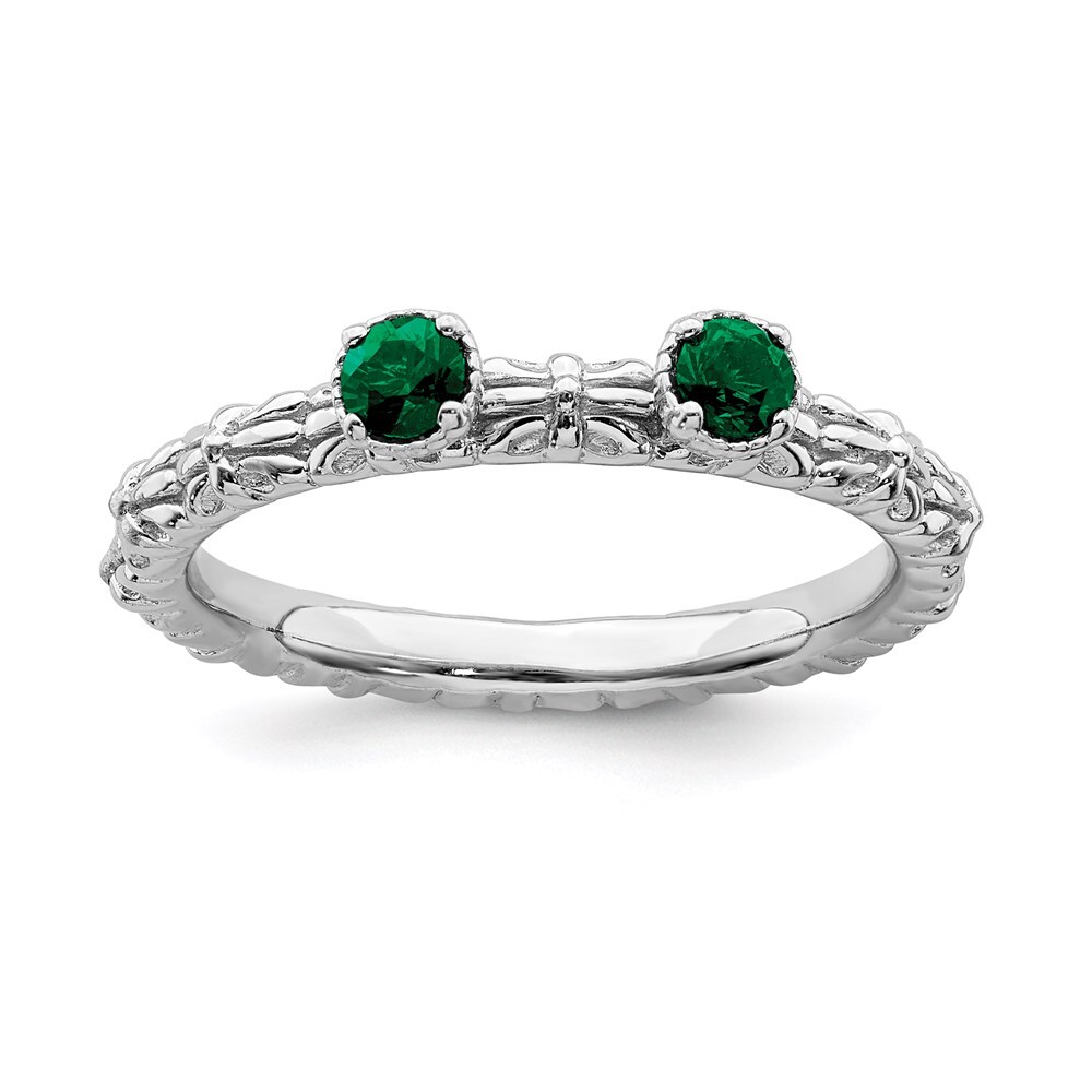 Sterling Silver Stackable Expressions Created Emerald Two Stone Ring 9790₽