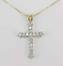 1.30Ct Round Cut Diamond Cross Pendant Necklace 14K Yellow Gold Over Free Chain