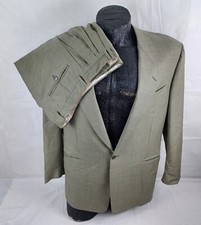 Canali Proposta Suit 42R Mens Green Wool 1-Button Italian Pants Pleated 38x30"