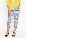 Lands End Women's Fit 2 Chino Crop Pants Rich Sapphire Print New