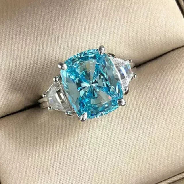 2Ct Cushion Lab Created Aquamarine Solitaire Wedding Ring 14k