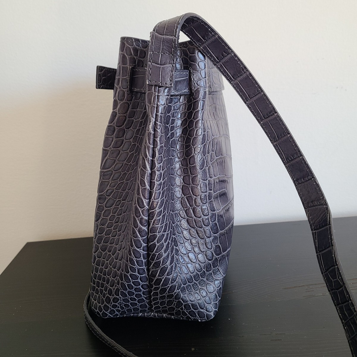 DeMellier London Gray/ Blue Mock Croc Naples Shoulder Crossbody