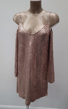 ZARA Gold Sequin Dress Size S UK 10 Short Sparkly Xmas Party Long Sleeve