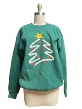 Vtg Van Heusen Green Christmas Sweatshirt USA Made Sz L