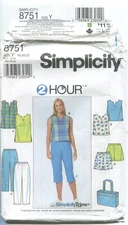SIMPLICITY 8751 MISSES' TOP, PANTS/SHORTS & BAG SZ 18-22 UNCUT 1999