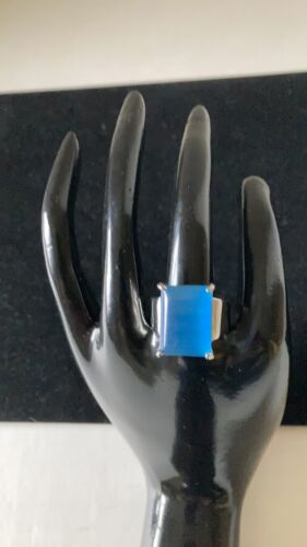 Blue Agate Stainless Gemstone Costume Ring Size 9 - Picture 2 of 4