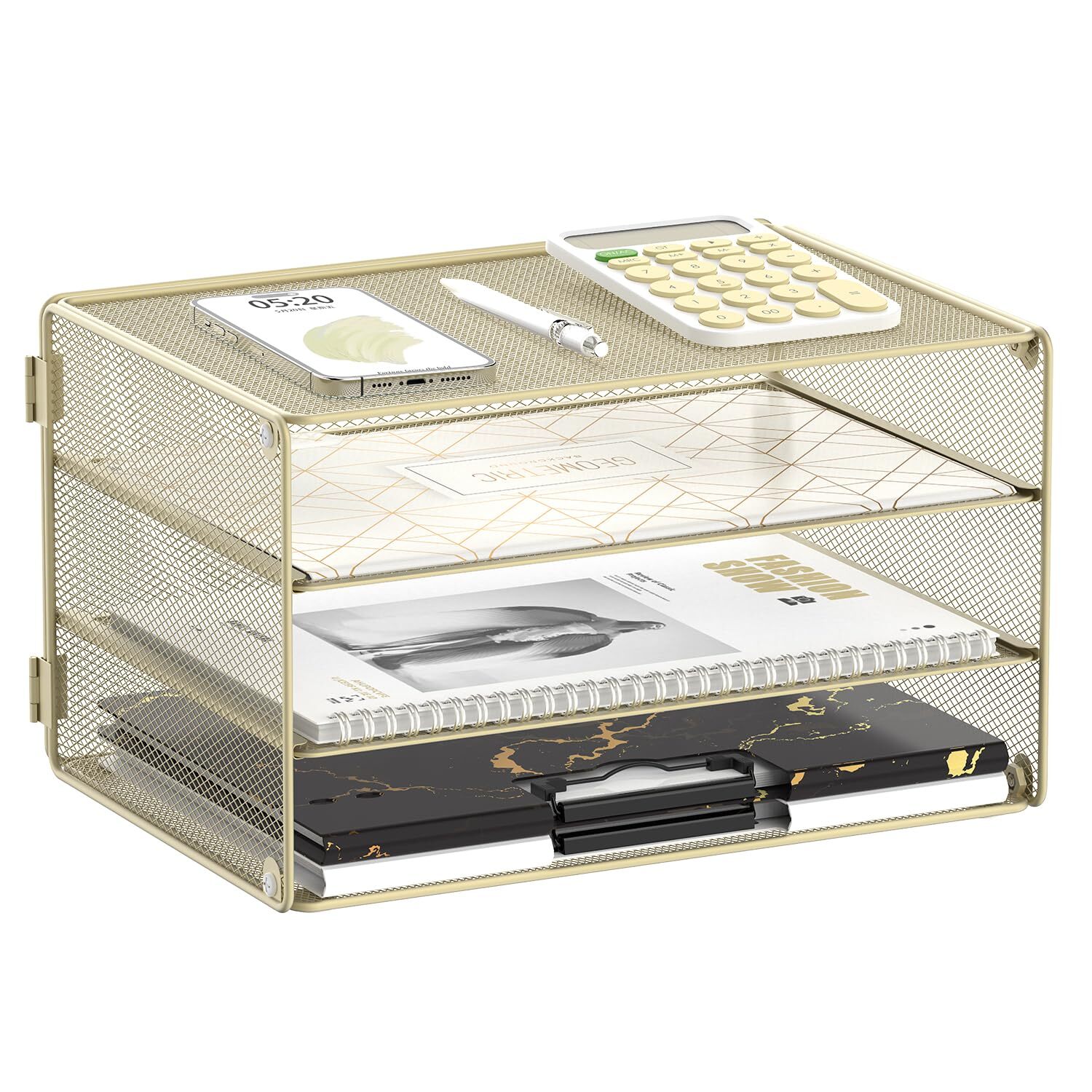 3 Tier Mesh Metal Letter Tray Paper File Organizer for Home Office Desk  -image