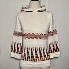 Vintage 70s Miss Scotch English Hippy Acrylic Hooded Tunic Knit Pullover Sweater