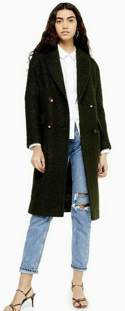 Bouclé button clearance front coat topshop