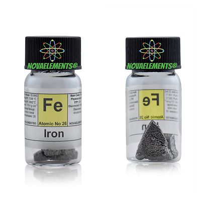 5 Gramm 99.99% Eisen Metall element 26 Fe probe, Glasfläschchen mit Etikett