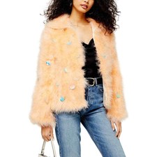 Topshop Harper Sequin Fluff Jacket In Peach Size Large Msrp: $280