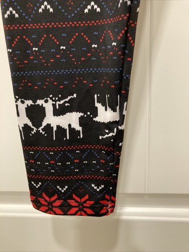 NWT Ensasa Womens Stretch Black Red Poinsetta White Reindeer Leggings SZ Small - Picture 4 of 10