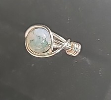 NEW Handmade Wire Wrapped Ring Silvertone Statement Blue Beaded Size 4