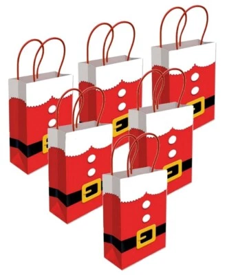 PW Christmas Party Gift Bags x6 Paper Bag With Handles Santa Loot Bag Recyclable