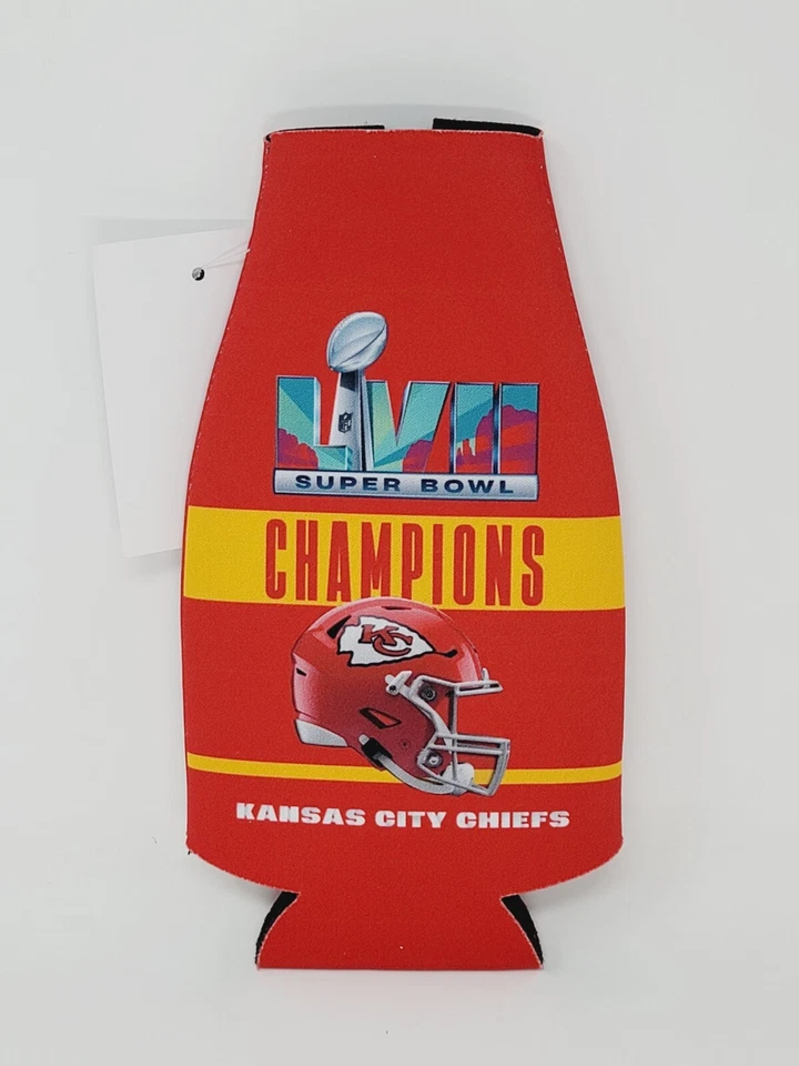 Kansas City Chiefs NFL SUPER BOWL LVII Campeones BOTELLA Koozie Cremallera ROJA 2 Lados Foto 3 de 4