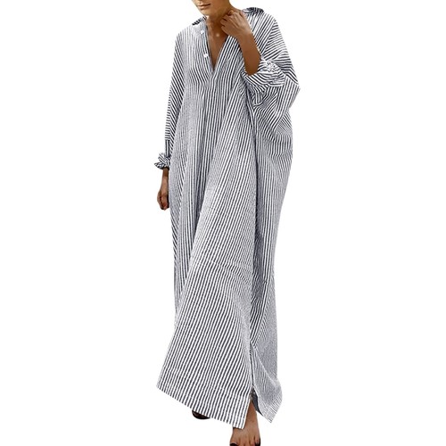 Robe chemise femme coton lin maxi caftan décontractée ample ample hauts longs tunique - Photo 3/20