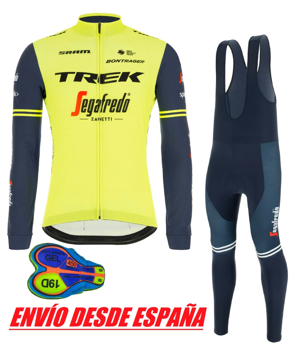 EQUIPACION CICLISMO INVIERNO TERMICA CONJUNTO MAILLOT CULOTE BADANA TREK FLUOR