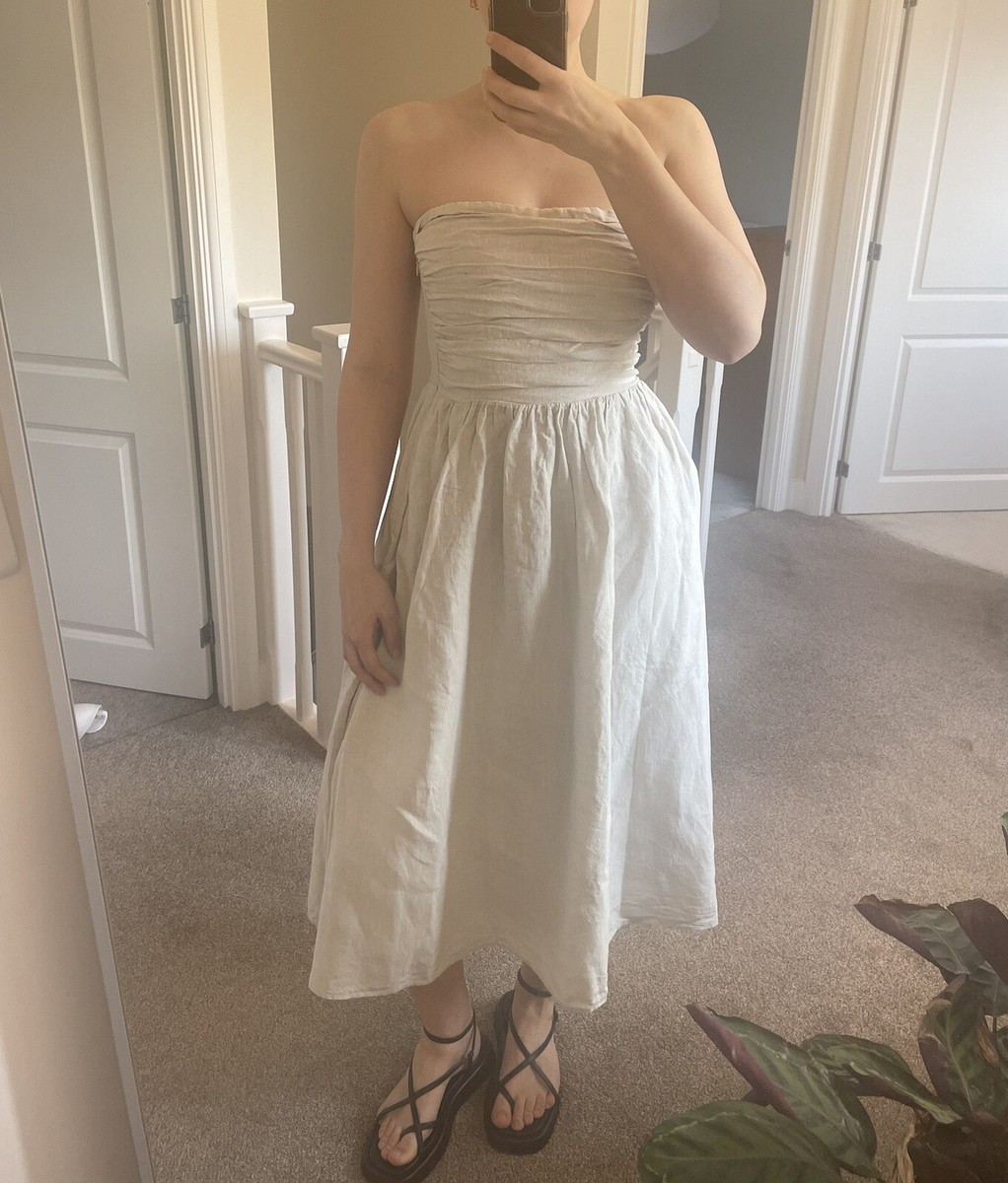 Dissh Lexi Linen Midi Dress In Beige Size UK 8 | eBay UK