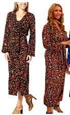 NEW IMAN PLUS SZ 1X  MIDI Dress & tie Front Topper JACKET Set BROWN LEOPARD
