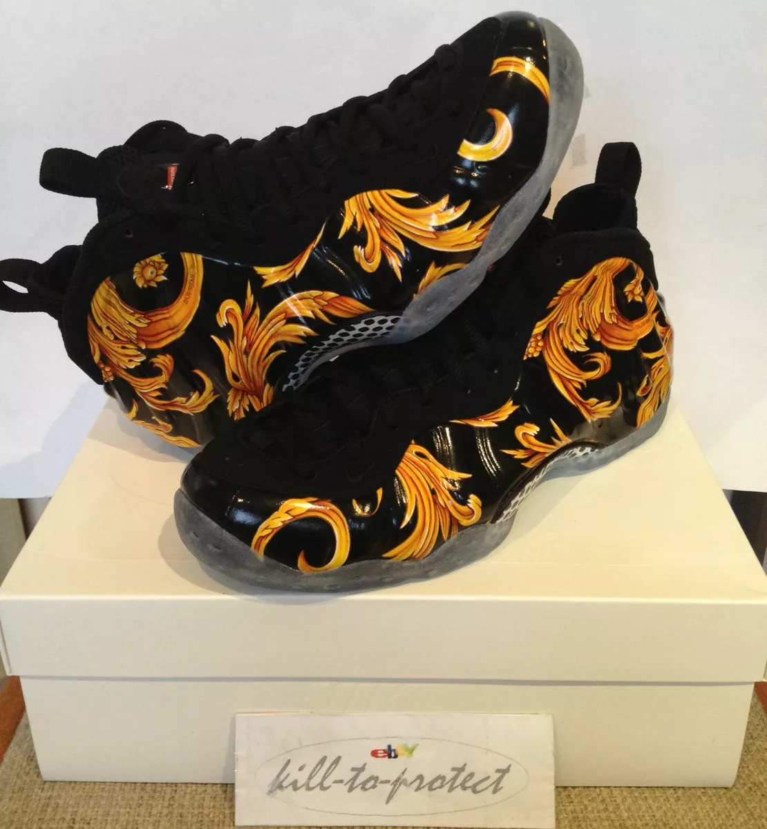 SUPREME x NIKE AIR FOAMPOSITE Black Sz US8.5 UK7.5 Gold 652792-001