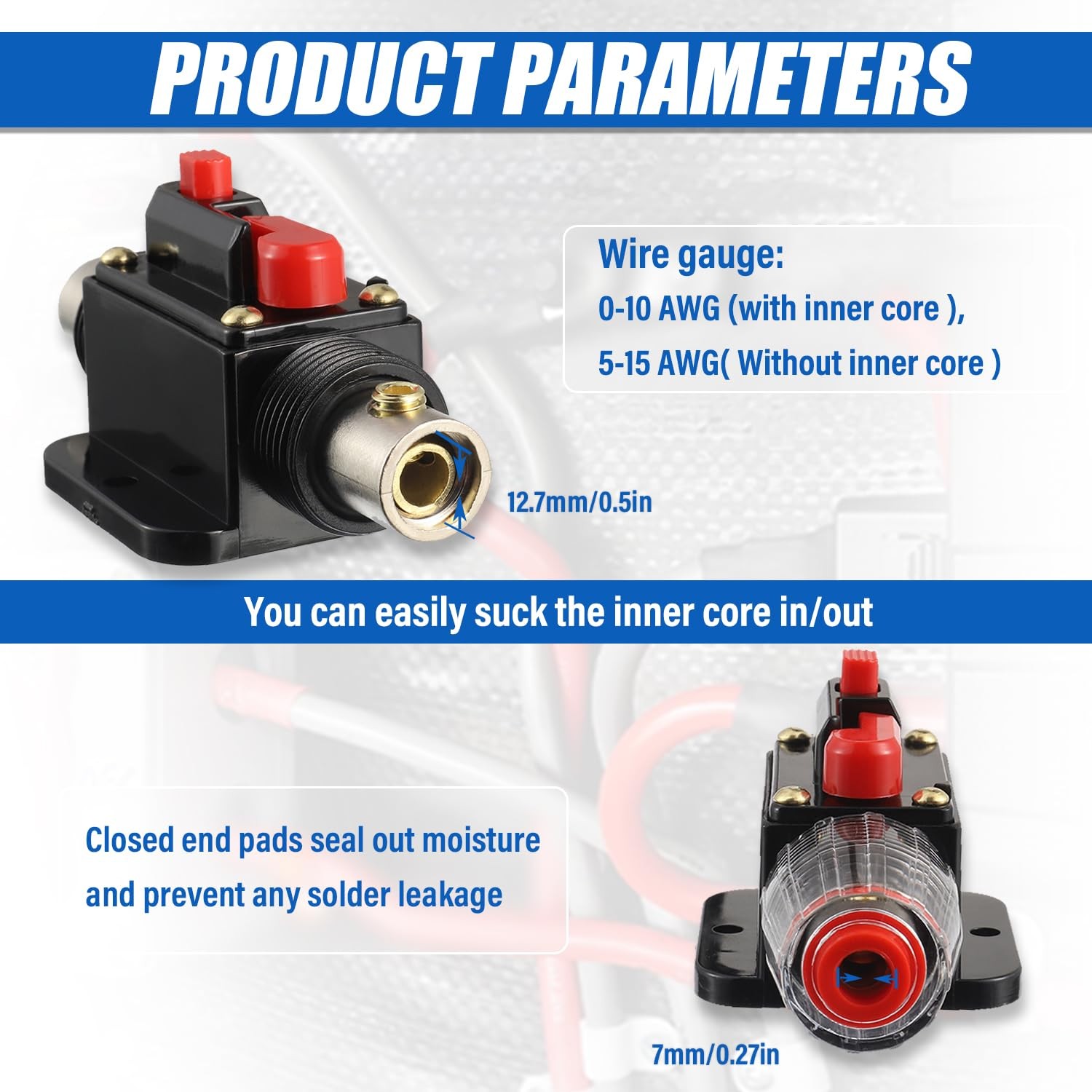 40A Audio Inline Circuit Breaker Reset Fuse Holder 12-24V DC Manual Reset Fus...