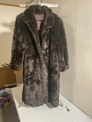 Beautiful Long Black Faux Fur Coat Large Made In USA Excellent!