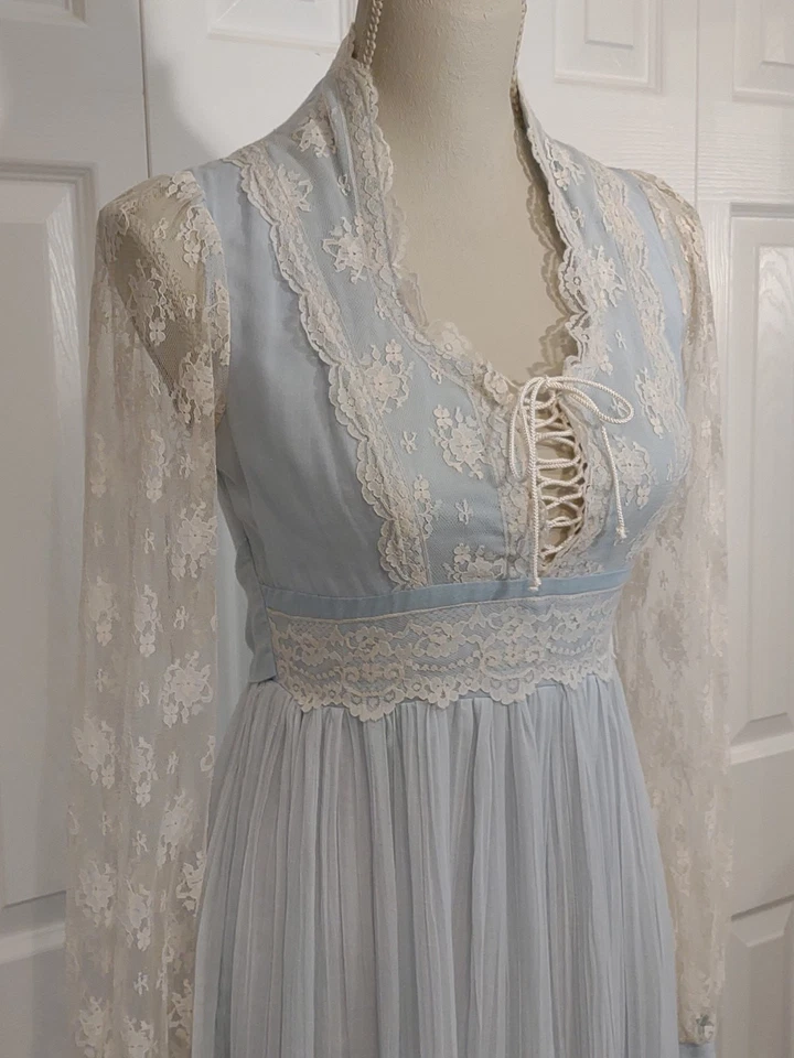 Vestido Gunne Sax S Francisco Polvo Azul Gasa Marfil Encaje Casa Princesa Talla 9 Foto 3 de 4