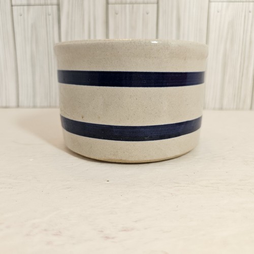 4" Crock RRP Blue Stripe Band Roseville Ohio Pottery USA 303-A Stoneware Vintage - Picture 4 of 6