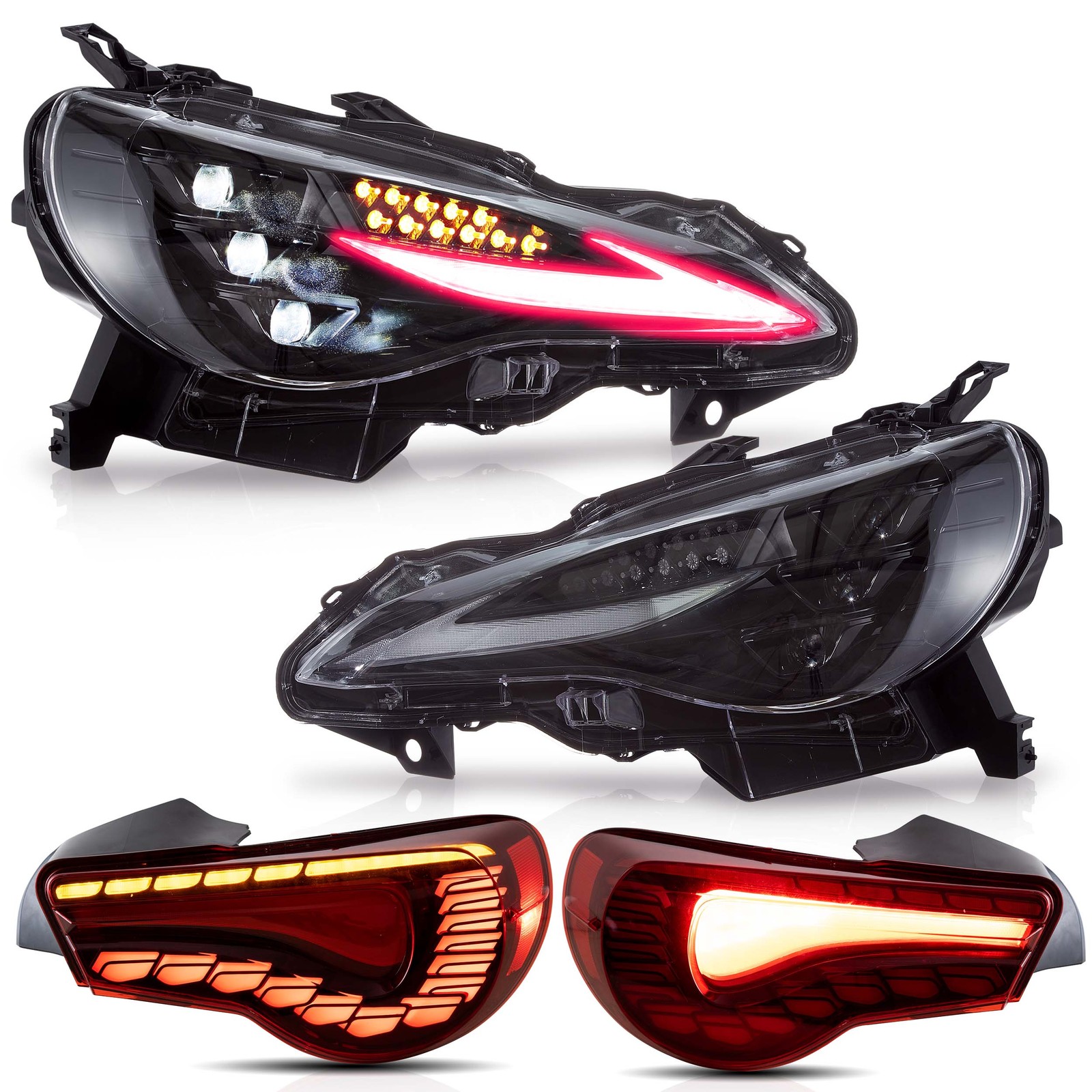 VLAND RGB Headlights+RED Rear Light For 12-20 Toyota GT86 Subaru BRZ Animation