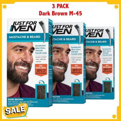 Just For Men M-45 DARK BROWN Mustache & Beard Brush In ( 3 pack ) Blue