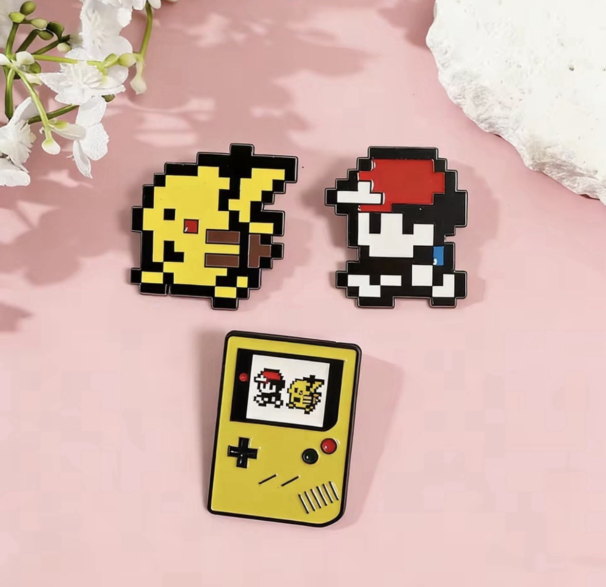 Pokemon Enamel Pin Lot of 3 Pikachu Trainer Red Gameboy