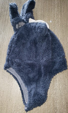 CARTERS 12/24 month PLUSH HAT MITTENS THICK LINED DARK BLUE STRIPED LINING NICE 