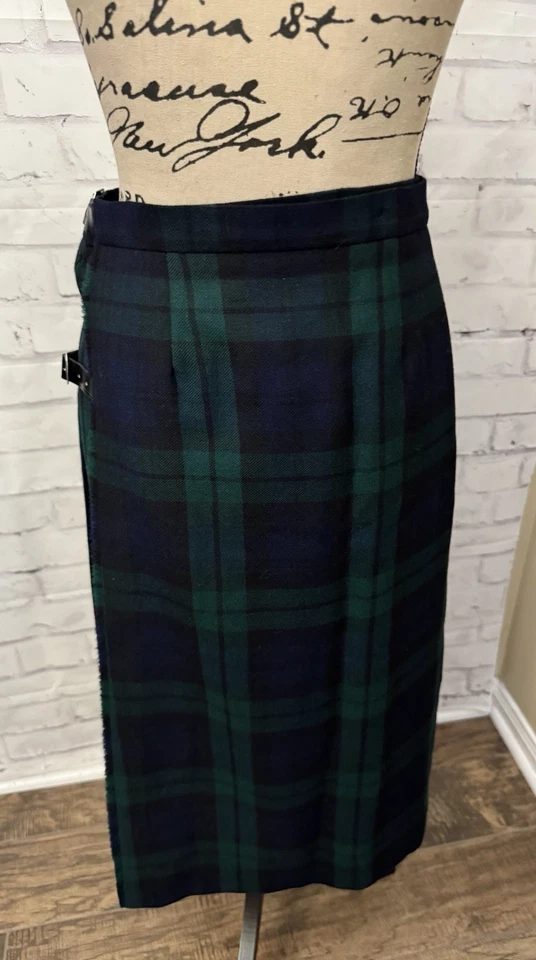 Saia Kinloch Anderson Tartan Kilted Plissada Lã Verde Xadrez Tamanho 12 GB Fivela - Imagem 4 de 4