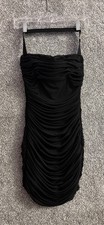 Babaton Ruched Mesh Mini Dress 2 Black Halter Gold Clasp Bodycon LBD Chic