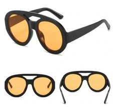 Retro Black  Yellow frame Oversized Aviator Sunglasses Polarized Tinted