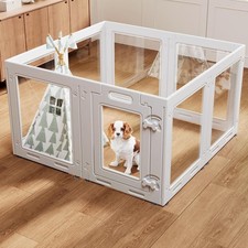 Clear Acrylic Dog Playpen Pet Fence White 7-Panel with Door for Puppies 23.6" H