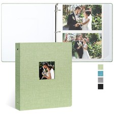 Photo Album Self Adhesive 3 Ring Binder Photo Albums, Linen Cover Scrapbook A...