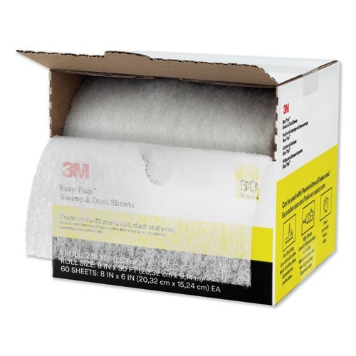3M Easy Trap Duster Sweep and Dust Sheets, 8" x 30 ft, White, 60 Sheet Roll