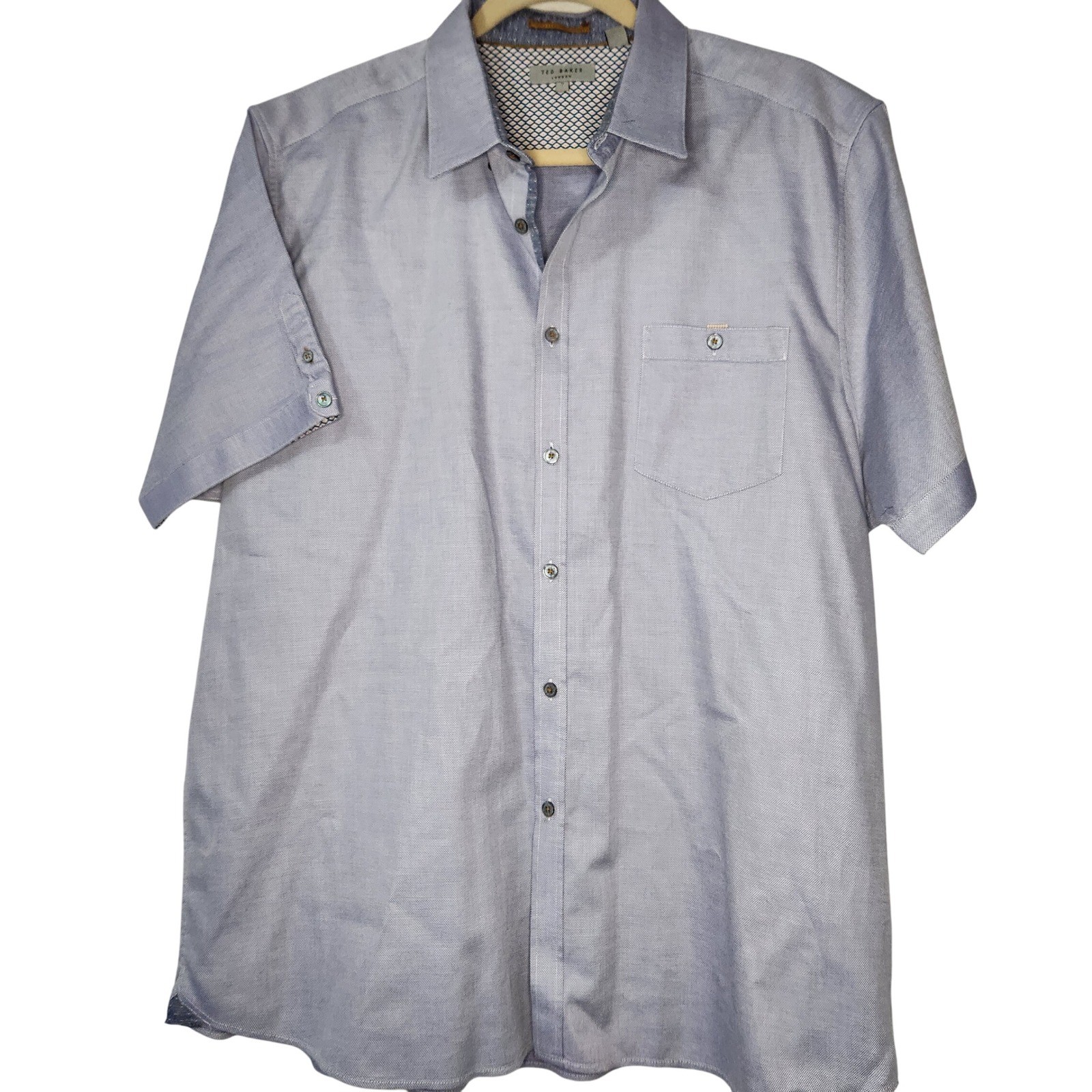 Ted baker Blue mens short sleeve cotton button down dress shirt 3XL Ted size 7