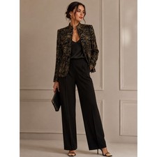 Black Gold Metallic Floral Jacket Glitter Sparkle Evening Glam Size S