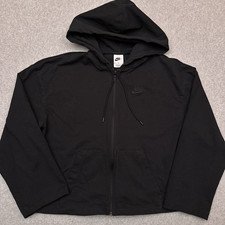 Nike Sportswear Fleece Hoodie Womens Medium Black Oversized Crop Boxy CJ3752