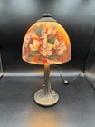 VTG Tiffany Style Reverse Painted Floral Table Lamp Bronze Base Great Condition