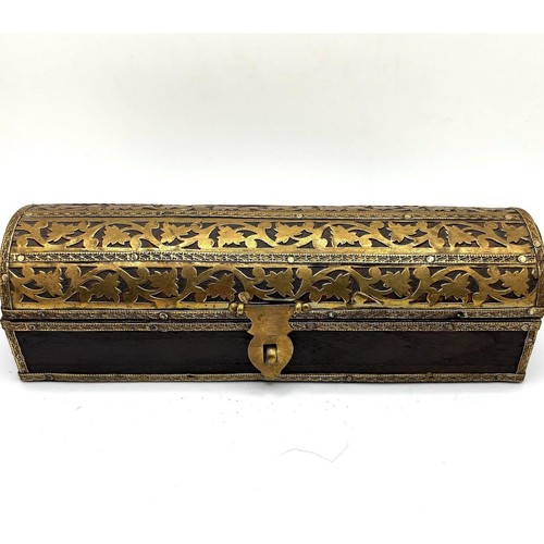 Vintage Ornate Brass Overlay And Wood Pen Case Desk Decoration Office Supply