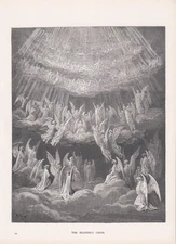 1870 GUSTAVE DORE Print - "The Heavenly Choir" - Engraving - 8.5 x 12.8 Inches