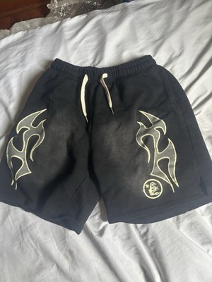 Hellstar Men's Black Cotton Fleece Graphic Sweat Shorts Drawstring Pockets