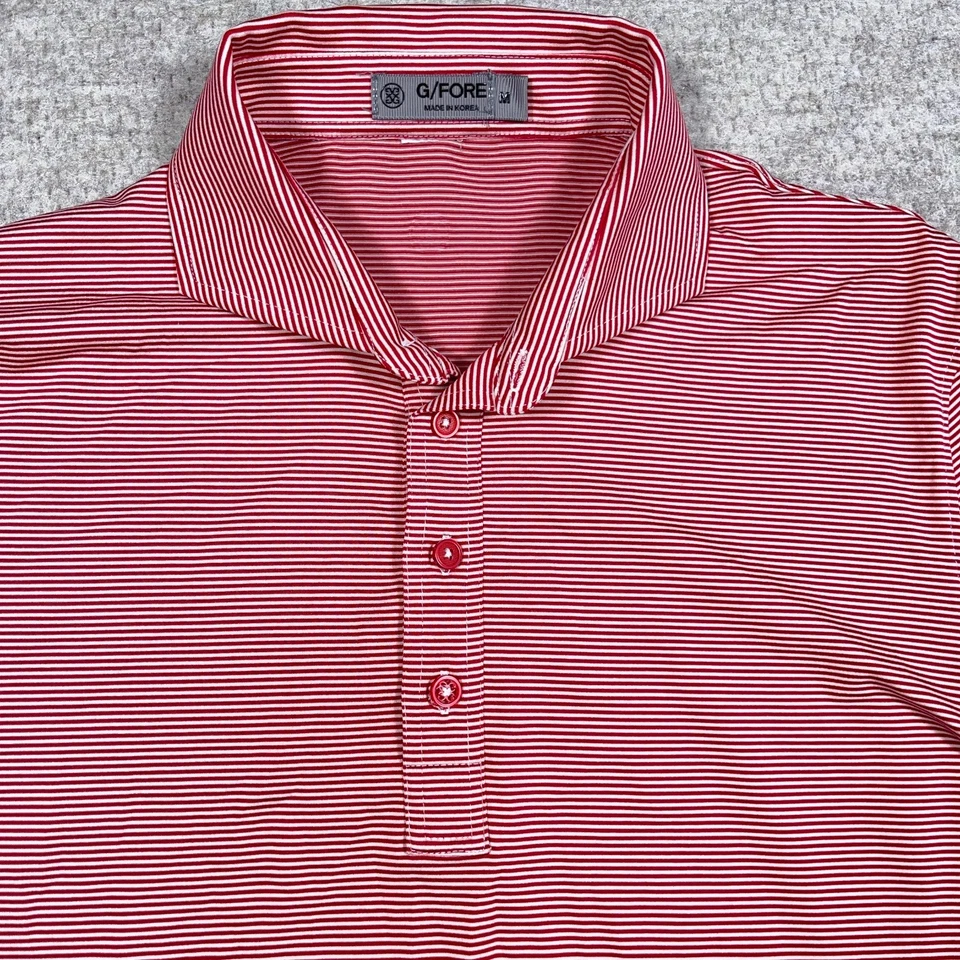 G Fore Polo Shirt Men Medium Red Pink Striped Performance Golf Wicking Quick Dry - Image 2 of 4
