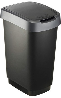Rotho Twist Abfalleimer mit Deckel Kunststoff 25 Liter schwarz/silber 33,3x 25,2x 47,6cm